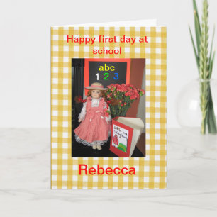 Cartão Feliz primeiro dia na escola Rebecca