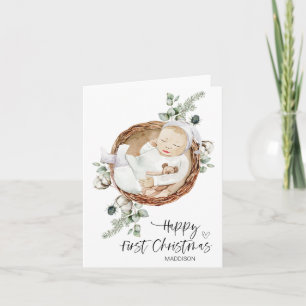 Cartão Feliz Primeiro Natal Filha do Bebê Filho da Mãe