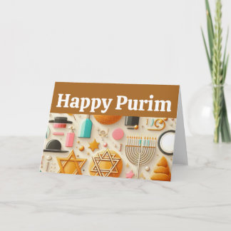 Cartão Feliz Purim, Estrela de Davi, Menorá, Kosher, Arte