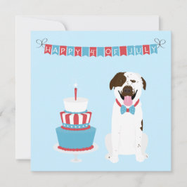 Cartão Feliz Quatro de Julho Cachorro Vermelho Branco Azu
