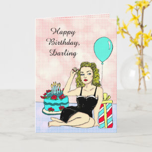 Cartão Feliz Querido de aniversário, Retro Lady Pinup