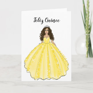 Cartão Feliz Quince - Yellow Quinceañera Birthday Card