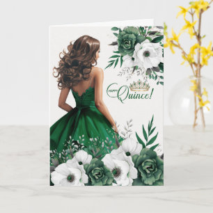 Cartão Feliz Quinceanera Aniversário de 15 anos Verde Esm