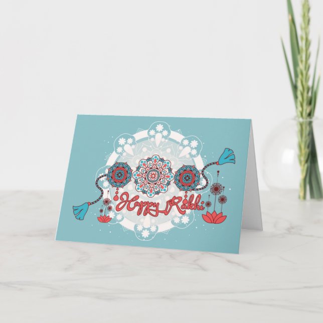 Cartão Feliz Rakhi, Raksha Bandhan, azul empoeirado (Frente)
