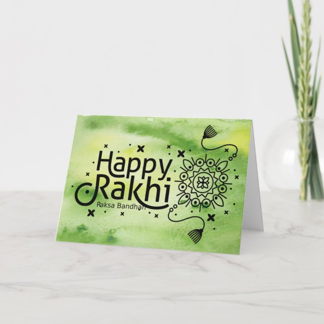 Cartão Feliz Rakhi, Raksha Bandhan, verde (Frente)