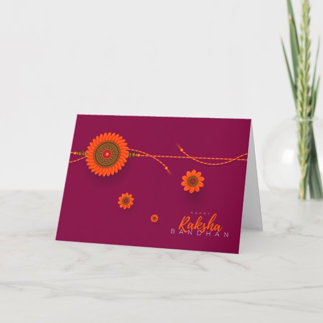 Cartão Feliz Raksha Bandhan, laranja, magenta (Frente)