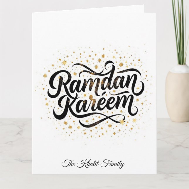 Cartão Feliz Ramadan Mubarak Ramadan Kareem Dourado Muçul (Frente)