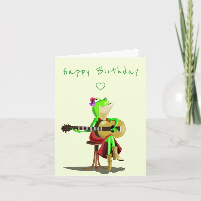 Cartão Feliz Sapo de aniversário com guitarra (Frente)