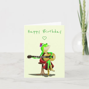 Cartão Feliz Sapo de aniversário com guitarra