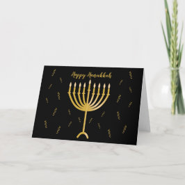 Cartão Feliz saudação a Hanukkah com o Ouro Menorah