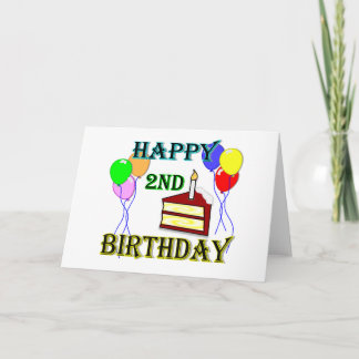 Cartão Feliz segundo aniversário com Bolo, Balões e Velas