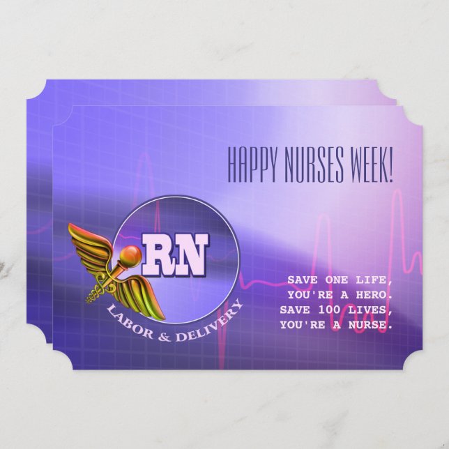 Cartão Feliz Semana das Enfermeiras. Caduceus Médico (Frente/Verso)