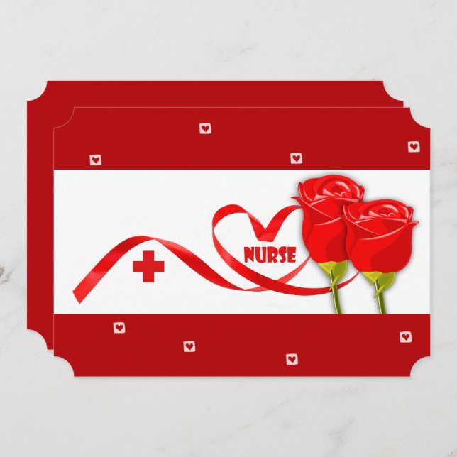 Cartão Feliz Semana das Enfermeiras. Rosas vermelhas (Frente/Verso)