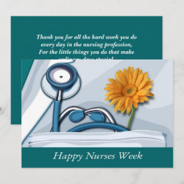 Cartão Feliz Semana das Enfermeiras. Stethoscope e Daisy