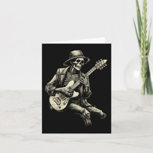 Cartão Feliz Skeleton Guitar Cara Spookie Halloween Rock 