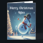 Cartão Feliz Snowman, Natal quente<br><div class="desc">Feliz Neve Feliz Natal Quente Chocolate para o seu Chefe</div>