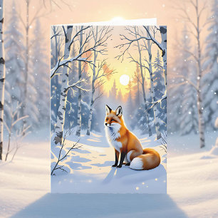 Cartão Feliz Solstício de Inverno Raposa na Neve