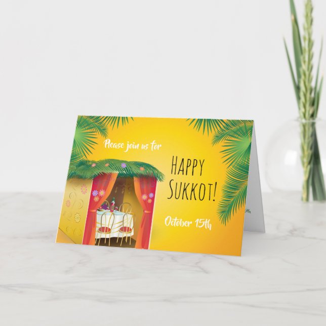 Cartão Feliz Sukkot Sukkah, Lulav e Etrog Aquarela (Frente)