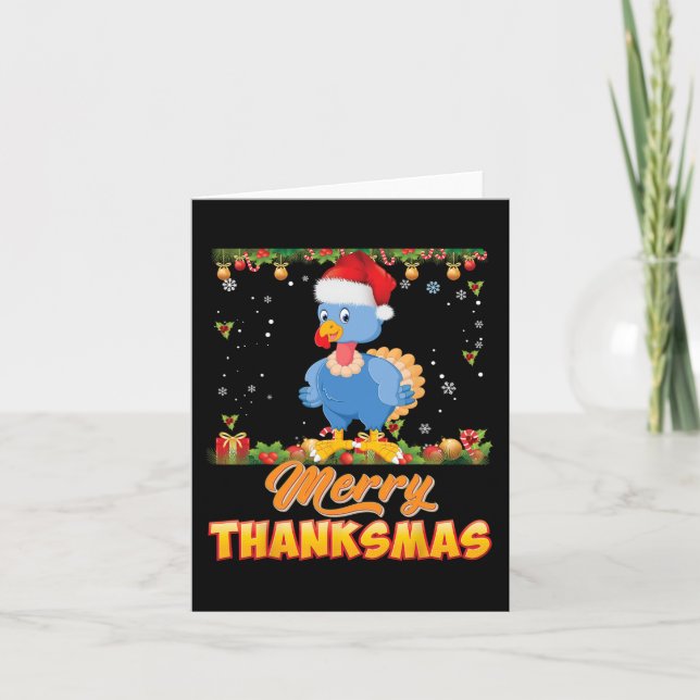Cartão Feliz Thanksmas Turquia Papai noel Elf Ação de Gra (Frente)