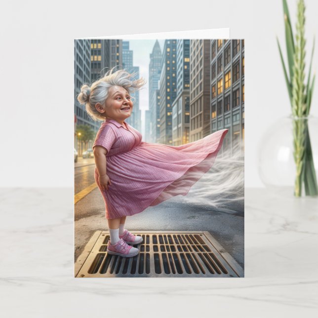 Cartão Feliz Velho Velho em um Passeio de Rua (Frente)