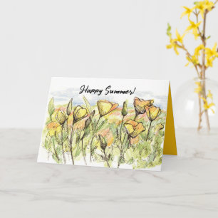 Cartão Feliz Verão Papoulas da Califórnia Flores Silvestr