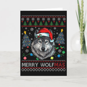 Cartão Feliz Wolfmas Feliz Natal Lobo Suéter Feio Fu
