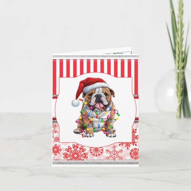Cartão Feliz Woofmas Saudação Bulldog (Frente)