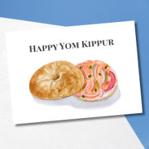 Feliz Yom Kipur Bagels de Aquarela Salmão Fumado 