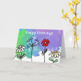 Cartão Felizes e brilhantes flores de desenho animado em