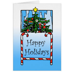 Cartão Felizes Feriados, Árvore de Natal e Canas Doces