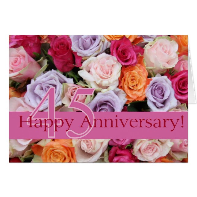 Cartão Felizes rosas de 45 anos (Frente Horizontal)