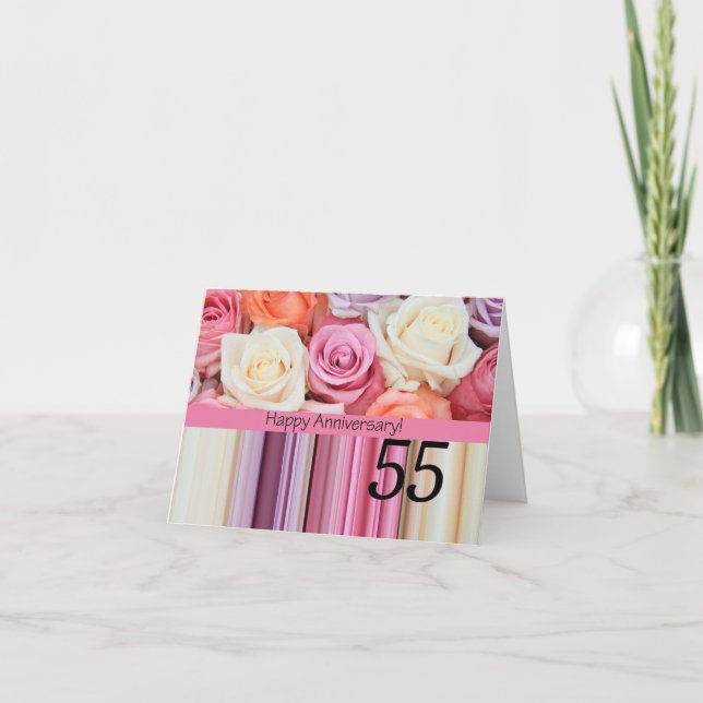 Cartão Felizes rosas de 55 anos (Frente)