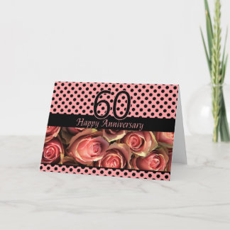 Cartão Felizes rosas do 60º aniversário