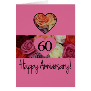 Cartão Felizes rosas do 60º aniversário