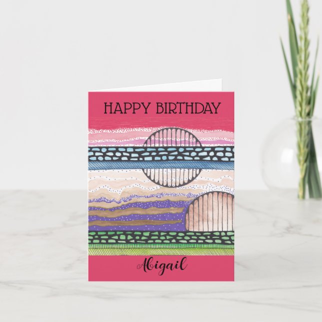 Cartão Fell Top Fantasy, mídia mista, seu nome, aniversár (Frente)