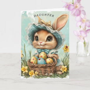Cartão Felz pascoa Bunny Daffodils Ladybug