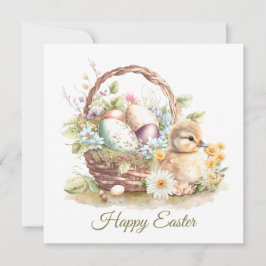 Cartão Felz pascoa, cesto de Páscoa e placa de encaixe