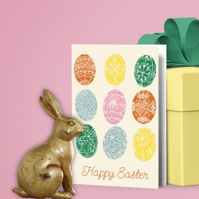 Cartão Felz pascoa de Ovos Decorados do Pysanky Ucraniano (Criador carregado)