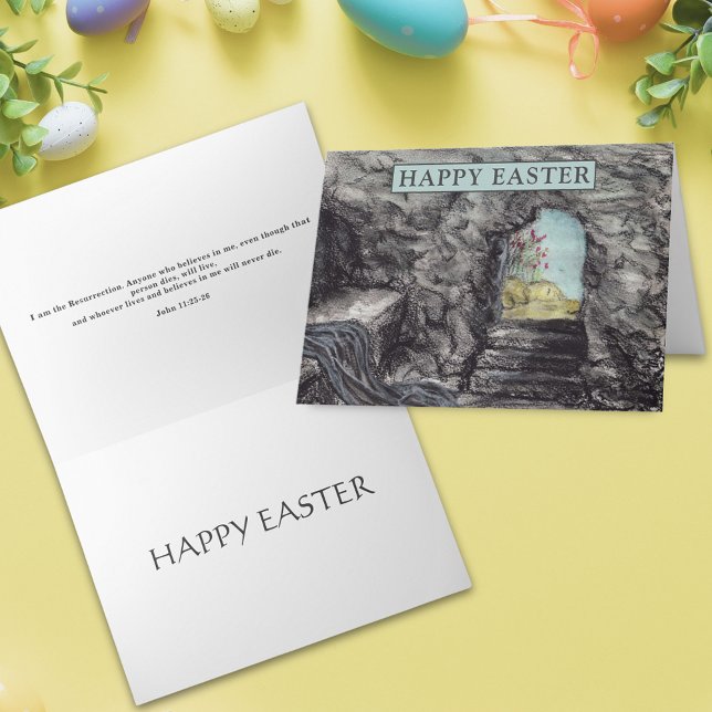Cartão Felz pascoa Jesus Ele É Risen Watercolor (Jesus is risen happy Easter card with bible quote christian religious holiday card)