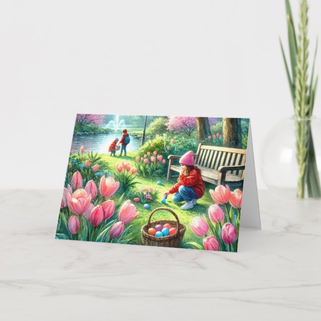 Cartão Felz pascoa para Kids Folheed Greeting Card (Frente)