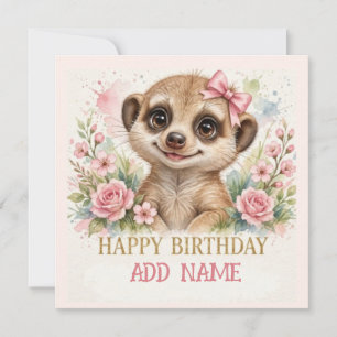 Cartão Fêmea de Suricata: Animal Bebê Laço Pastel & Flore