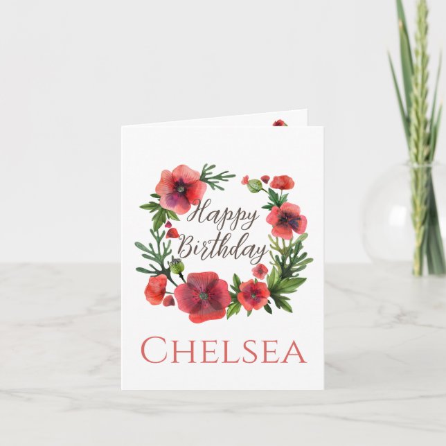 Cartão Feminine Floral Poppy Birthday Card For Her (Frente)