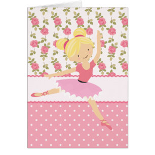Cartão Feminino cor-de-rosa floral da bailarina lunática