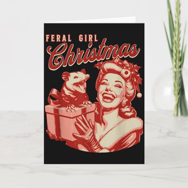 Cartão Feral Girl Christmas Funny Ossum Ssum Merry Xmas W (Frente)