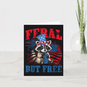 Cartão Feral, Mas Grátis, Cute Raccoon 4 De Julho Patr