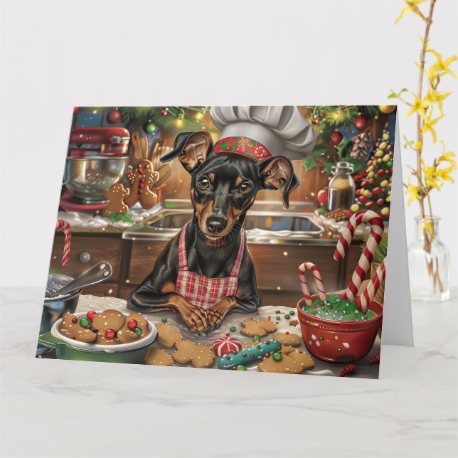 Cartão Feriado alemão Pinscher Baking: Natal Festivo (Flor Amarela)