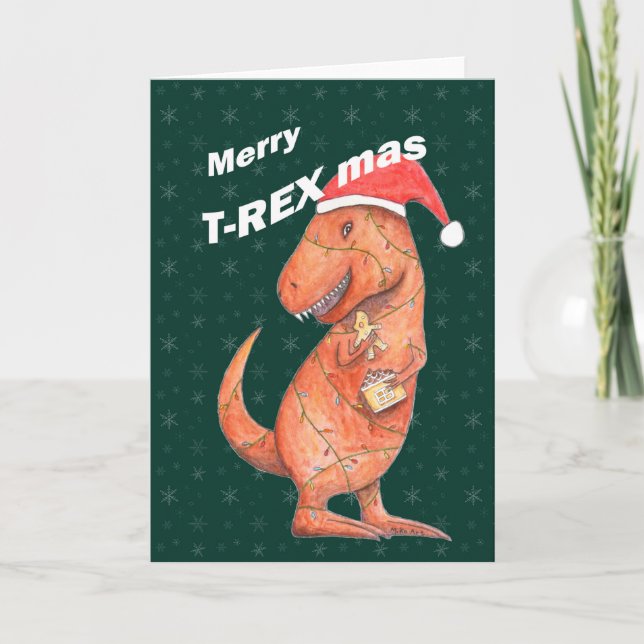 Cartão Feriado Alternativo T-Rex Engraçado de Natal do Di (Frente)