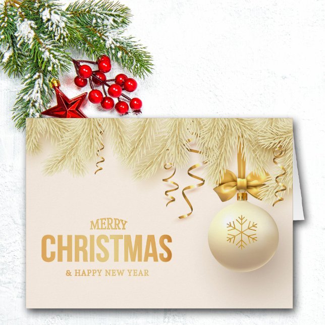 Cartão Feriado da Família de Flocos de Neve Dourado Elega (Criador carregado)