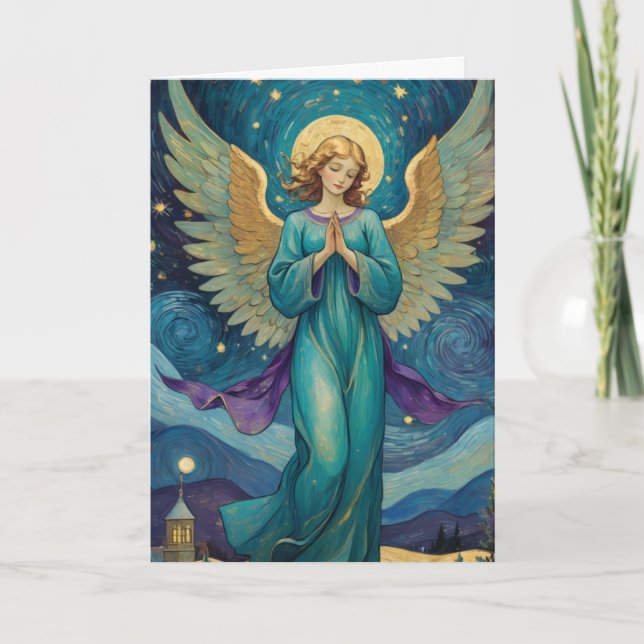 Cartão Feriado de Anjo Vintage Personalizável (Frente)
