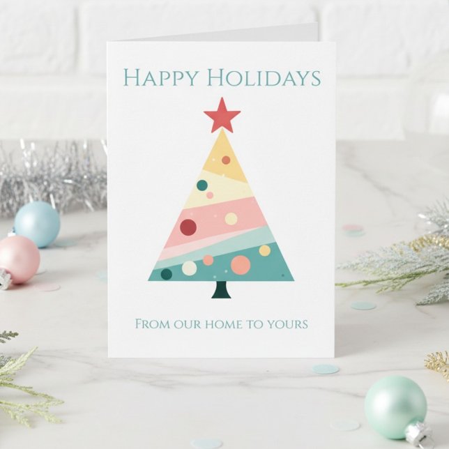 Cartão Feriado de Árvore de Natal Moderno Whimsical (Pastel color polka dot Christmas tree card)